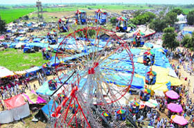 An aerial view of Chhapar Mela near Mandi Ahmedgarh in Ludhiana on Friday.