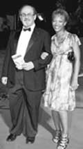 Indian-born author Salman Rushdie arrives with an unidentified companion for screening of the film Francesca at the 66th edition of the Venice Film Festival 