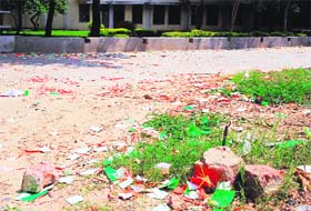 Pamphlets lie scattered at Khalsa College, Sector 26 in Chandigarh