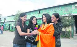 Students expressing gratitude to a teacher on Teachers Day at RKMV College at Shimla 