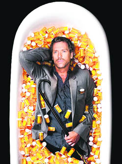 Hugh Laurie in and as House, a highly entertaining series that, at times, borders on dark comedy 
