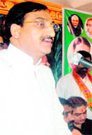 CM RP Nishank addresses the convention of the BJP trade cell in Haridwar.