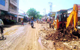 A road being dug up in Haridwar.