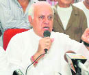 Union Minister Farooq Abdullah addresses the Kisan cell conference at the NC office in Jammu on Sunday. 