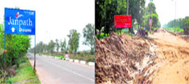 Road that was laid by private colonisers and (right) PWD digs the road to lay it afresh in Ludhiana on Sunday.