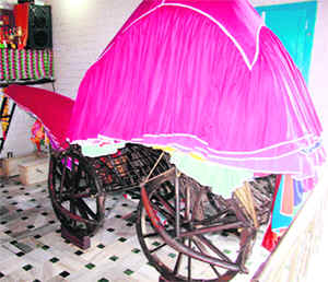 The chariot, Kashmiri carpenter Khuda Bakhsh presented to Guru Ramdas, placed in Rath Sahib gurdwara, Bhai Roopa.