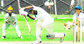 A player plays a shot during a match in Chandigarh