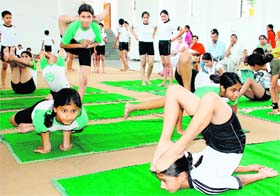 Students participate in a yoga championship held at Government Model Senior Secondary School, Sector 10, in Panchkula