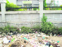 Heaps of garbage outside Central Cooperative Bank in Kaithal.