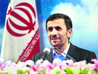 Iranian President Mahmoud Ahmadinejad addresses mediapersons during a news conference in Tehran on Monday.