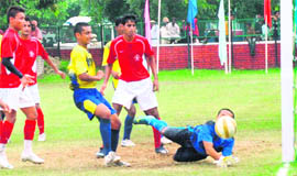 A game in progress at Sector 17 Football Stadium in Chandigarh on Tuesday. 