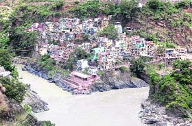 A view of the confluence of the Bhagirathi and Alaknanda rivers at Devprayag