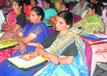 Women panchayat members participate in a workshop in Dehradun on Tuesday.