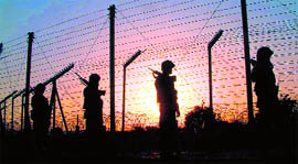 Security forces guard the Line of Control in the Akhnoor sector of Jammu and Kashmir.