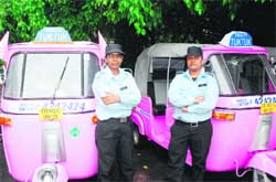Women drivers Santosh and Alka Thapa during the flagging-off ceremony of radio tuk-tuks at UT Secretariat, Chandigarh