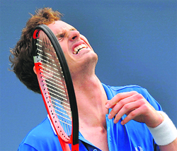 Andy Murray reacts during his 4th round US Open match against Marin Cilic on Tuesday.  AFP