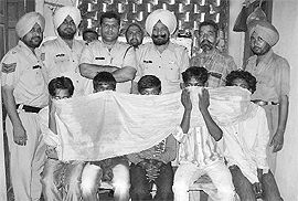 The five accused in police custody at Fatehgarh Sahib on Thursday.