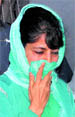 PDP chief Mehbooba Mufti walks to the GMC emergency in Jammu after sustaining minor injuries in an accident on Thursday.
