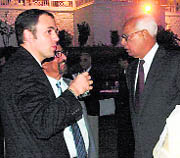 Chief Minister Omar Abdullah with Governor NN Vohra (right) at an Iftaar party in Raj Bhavan, Srinagar, on Thursday.