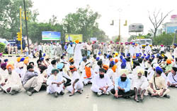 Supporters of Bittu protest in Ludhiana on Thursday. 