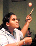 A player in action during a match at Sector 23 in Chandigarh on Friday.