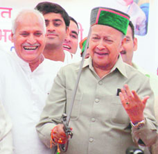 Union Minister of Steel Virbhadra Singh at a function organised at Kandrori on Friday.