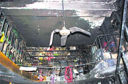 A shop that was destroyed in a fire at Delhon village near Ahmedgarh on Thursday night.