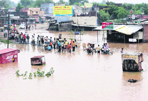 A flood-hit area in Hoshangabad district of Madhya Pradesh on Friday.