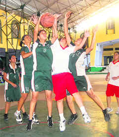 The final match of the Inter-School Girls Basketball Tournament in progress in Dehradun on Saturday