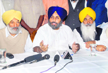 Deputy Chief Minister Sukhbir Singh Badal addressing the media after finishing last session of the Punjab Vichar Sammelan at Shimla on Saturday.