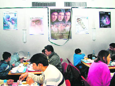 Around 100 posters from Bollywood and regional Indian cinema adorn the walls of the Bollywood restaurant at Jungfraujoch, Switzerland