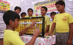 Students demonstrating their skills during the inauguration of a centre for Universal Concept Mental Arithmetic System at Swami Vivekananda Girls College in Bathinda on Sunday.