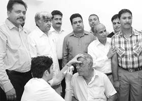 A patient being examined at a camp organised by Giants Group of Rajpura