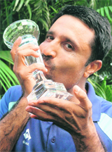 Amandeep Johl with the winners trophy in Chandigarh on Sunday. 