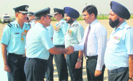 Air Officer Commanding-in-Chief, Maintenance Command, Air Marshal PV Athawale being introduced to senior officers on his arrival at 3 Base Repair Depot in Chandigarh on Monday. 