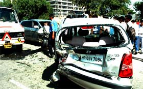 The site where two cars and a scooter collided on the Delhi-Gurgaon expressway in Gurgaon