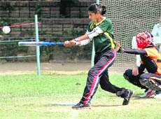 A player of Guru Nanak Khalsa College, Ludhiana, in action at Panjab University, Chandigarh,  on Wednesday.