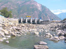 The river bed of the Bhagirathi, downstream of Maneri Bhali Phase II project, in Uttarkashi. 