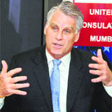 US Ambassador to India Timothy J Roemer addresses a press conference in Mumbai on Thursday.