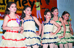 Children participate in the youth festival of schools at St Soldier Divine Public School, Kapurthala Road, in Jalandhar on Wednesday. 