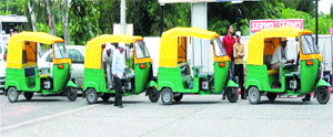 LPG-run auto-rickshaws get ready to ply on Jalandhar roads. 