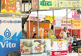 A Vita booth selling local made ice cream at Mata Mansa Devi Temple complex at Panchkula on Friday.