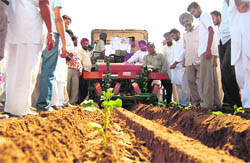A vegetable transplanter on display at the Kisan Mela on Friday. 