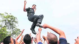 Cadets in a jubilant mood during their passing-out parade at Officers Training Academy in Chennai