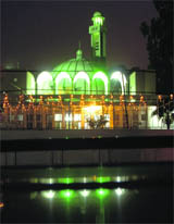 Divine lights: A mosque decked up on the eve of Id in Chandigarh on Sunday.