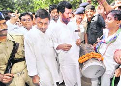 LJP chief Ram Vilas Paswan celebrates with supporters after the partys victory in Assembly bypoll in Patna on Sunday.