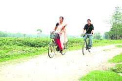 Bidita Beg (left) and Sanjay Suri in a still from movie based on the backdrop of ULFA terror and the largest inhabited river island Majuli.