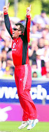 Englands Graeme Swann celebrates a wicket during their ODI against Australia in Chester-Le-Street on Sunday. England won the match by four wickets but lost the series 1-6.
