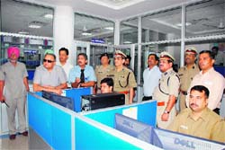 UT Administrator SF Rodrigues, along with ADGP SK Jain and others, during the inauguration of the modern Police Control Room at police headquarters in Chandigarh on Monday. 