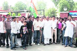 Members of the National Students Union of India protest on the office premises of the Inspector General in Dehradun on Monday.